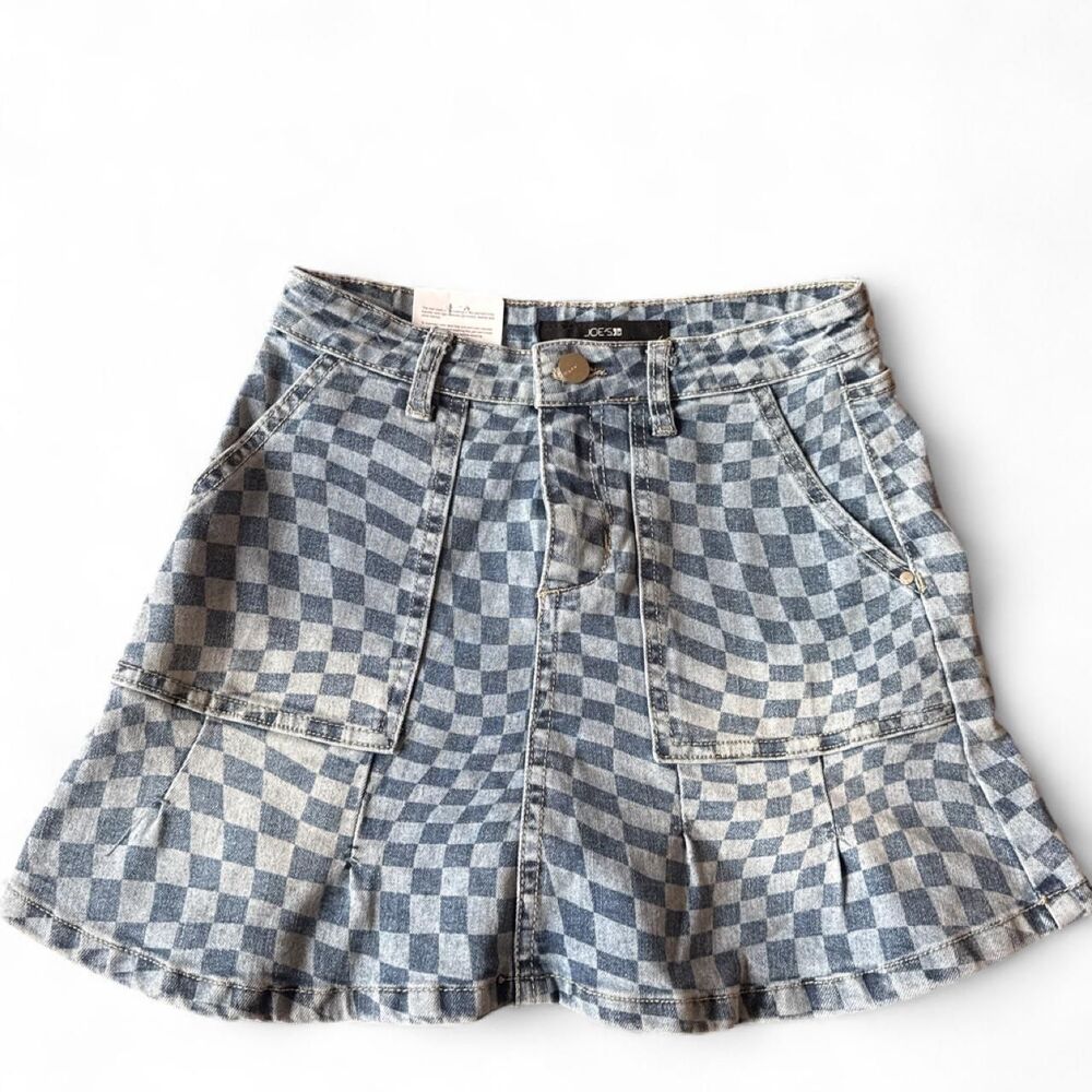 Joe's Jeans Girls Size 12 Checkerboard Denim Mini Skirt Y2K Skater Preppy